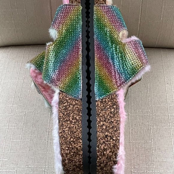 Forever21 Women Sandal Shoes Multi Color Bling Faux Fur Shoes Size 6.5 - Picture 7 of 11